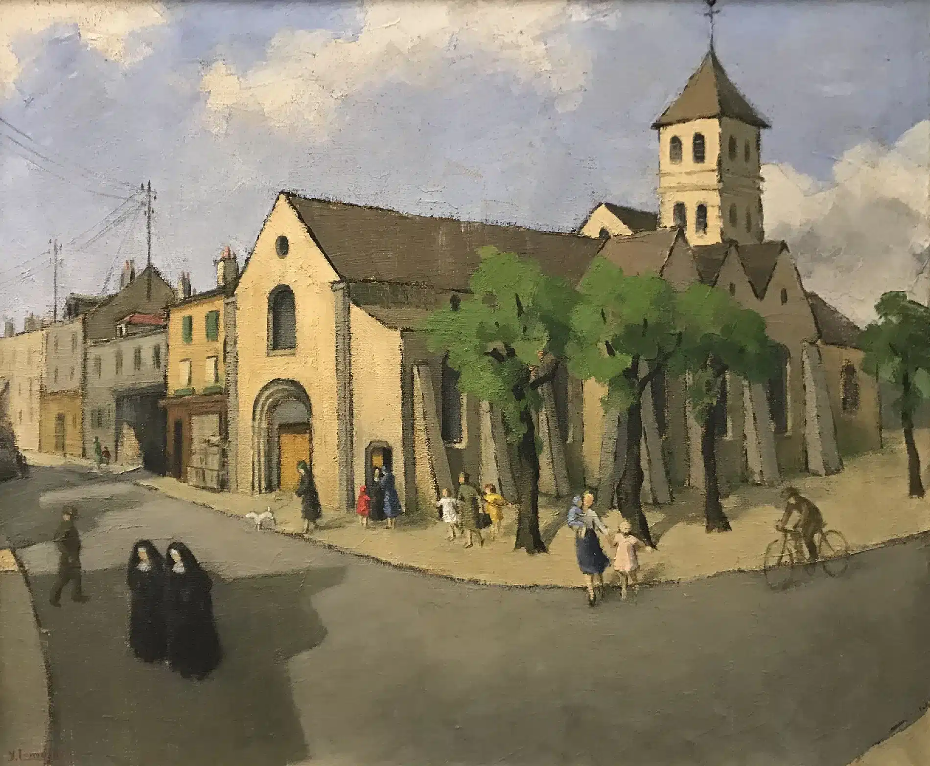 Y.LEMOINNE "Sortie de l'église de Deuil" (1956)